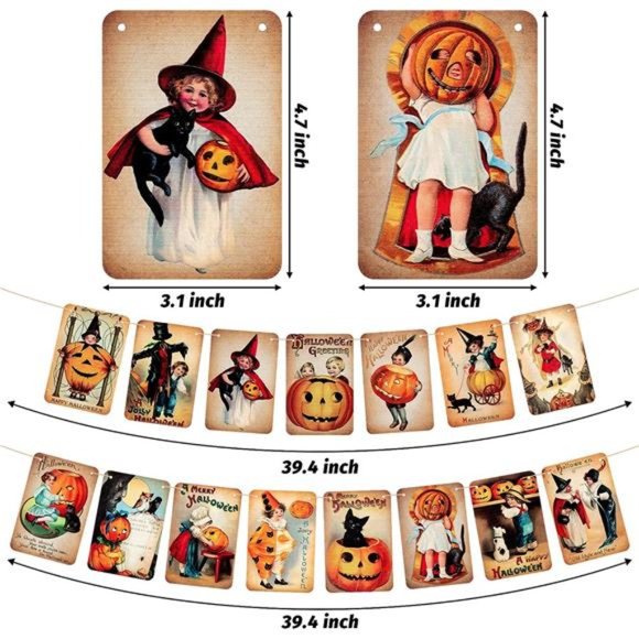 2Pcs Vintage Halloween Victorian Style Hanging Banner Garlands Decoration - Picture 2 of 6